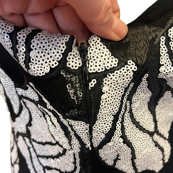 White House Black Market Slip Sequin Cocktail Dress, 14, Black & White Floral - Picture 13 of 15